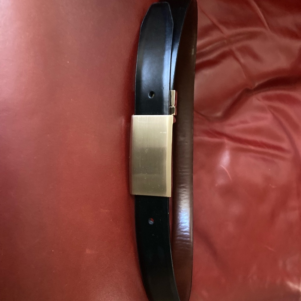 Men's Black Leather Belt Silver Buckle. Donald Trump Brown leather interior - Picture 2 of 8